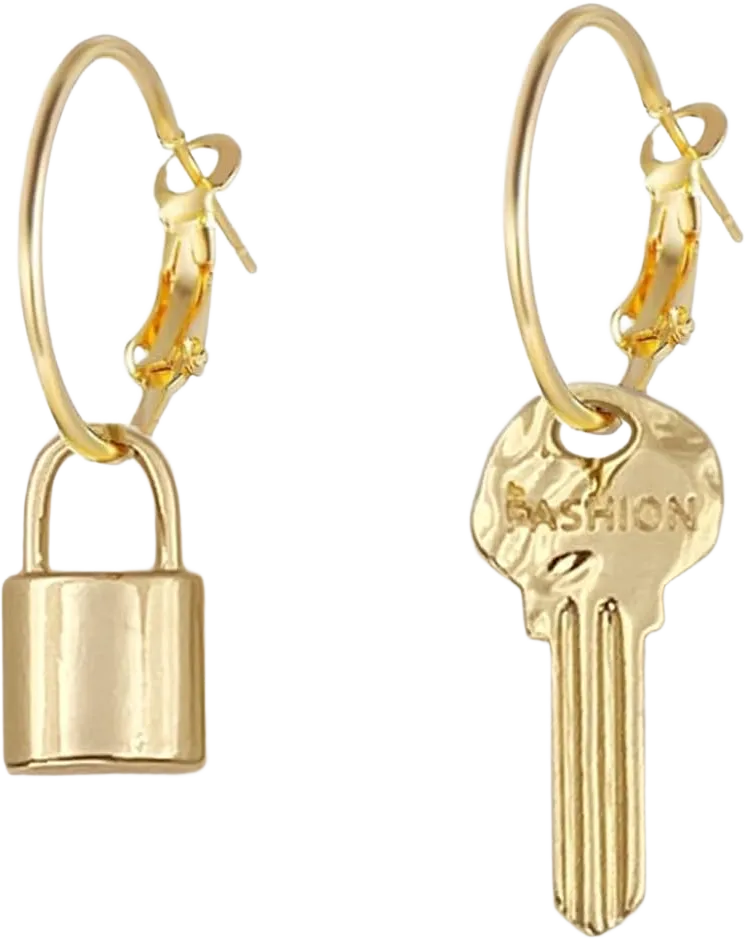 45mm Gold Key Circle Dangle Earrings for Women Small Hoop Earrings with Key Asymmetry Jewelry