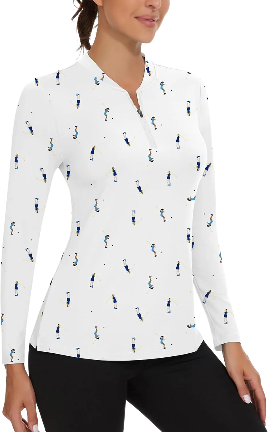 WOWENY Women's 3/4 Zip Pullover Long Sleeve Quick Dry Shirt Moisture Wicking Athletic Top Pickleball Running T Shirts(Golf Girl,XXL), Collarless-golf Girl