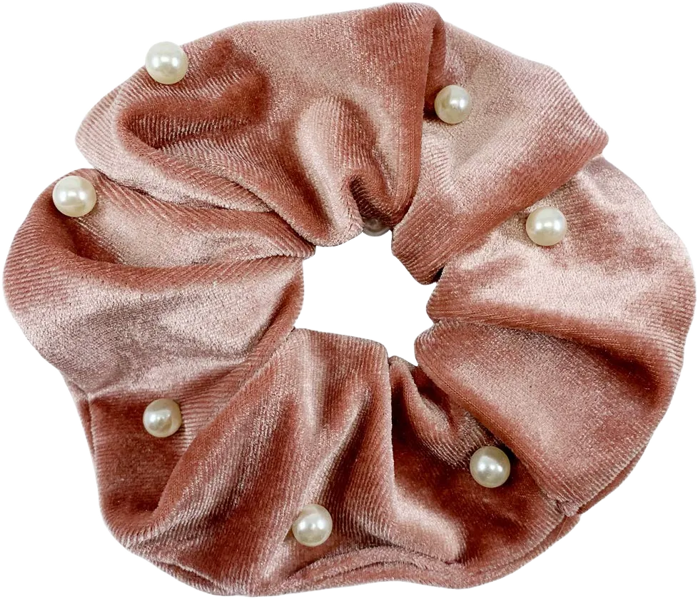 Velvet Pearl Hair Scrunchies Elastic Hair Bands for Women Hair Accessories Gift (PINK)