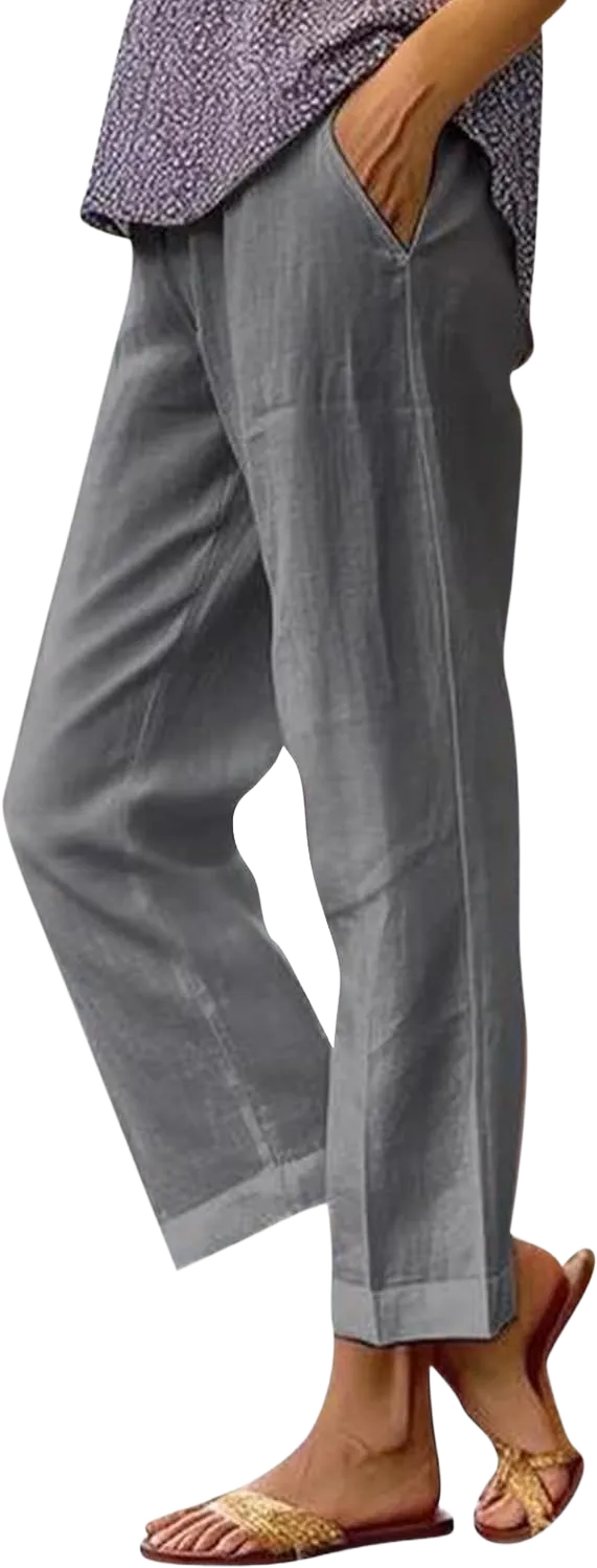 Generic Plus Size Yoga Pants Comfort with Pockets Wide Leg Cropped Pants Sport Travel Cotton Pull-On Lounge Ankle Length Loose Spring Relaxed Fit 2024 Jogger Black Trousers for Women High Waist, Gray