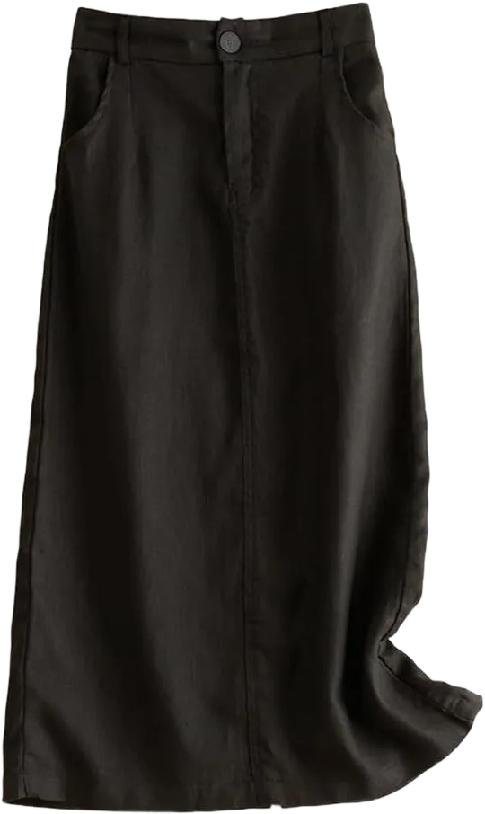 Mywinway Linen Skirts for Women Spring Summer Elastic High Waisted Cotton A Line Midi Skirt with Slit Small Black