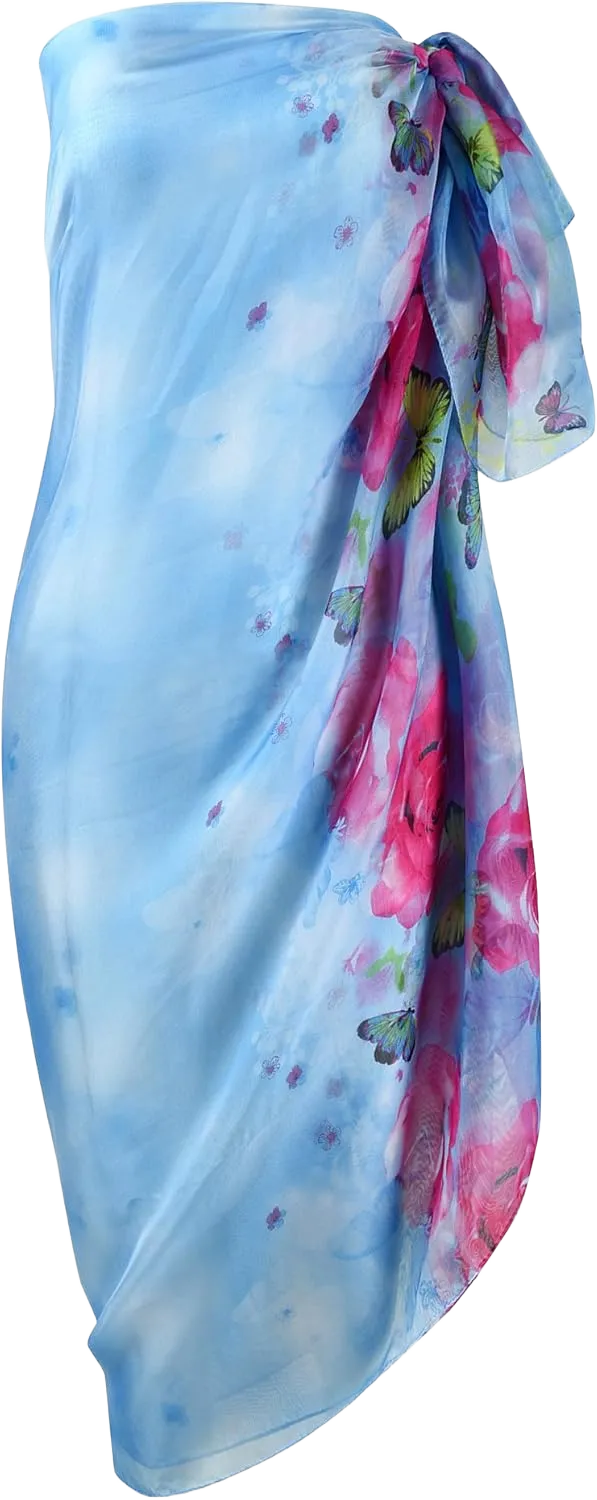 Womens Sexy Bohemian Floral Beach Cover Up Sarong Wrap Swimsuit Beachwear Blue
