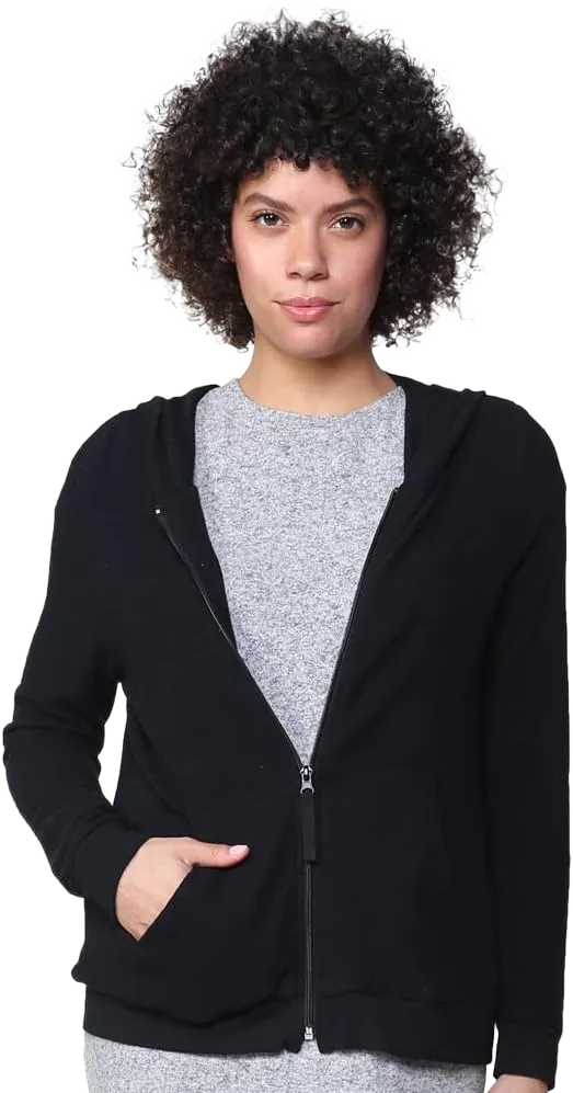 LA CERA Women's Zipper Front Fashion Hoodie with Pockets, 80% Rayon 15% Polyester 5% Spandex, Machine Wash Cold, Imported X-Small Black