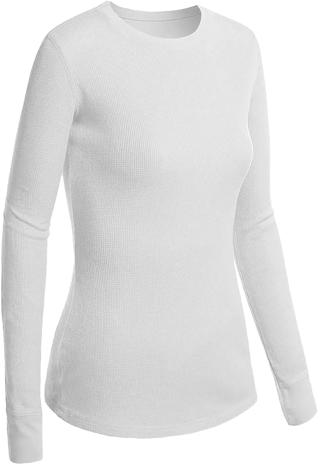 Emmalise Women's Thermal Crew Neck Long Sleeves Fitted Top Medium White