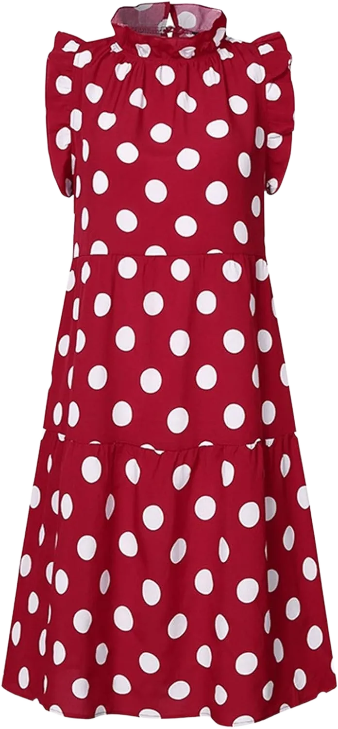 Big Polka Dot Mini Dress for Women,Summer Sleeveless Mock Neck Boho Casual Cute Loose A Line Dresses Medium Red
