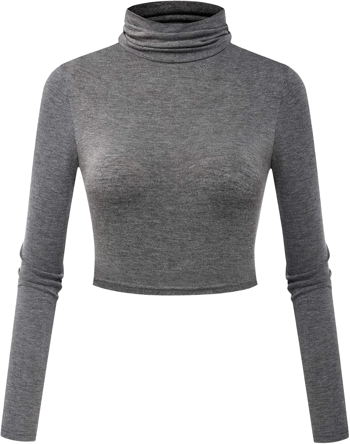 Herou Women Long Sleeve Crop Top Turtleneck Soft Lightweight Basic Slim Fit Tops 2-gray Small