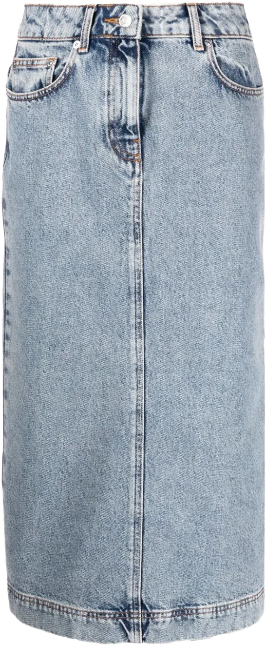 washed-denim midi skirt