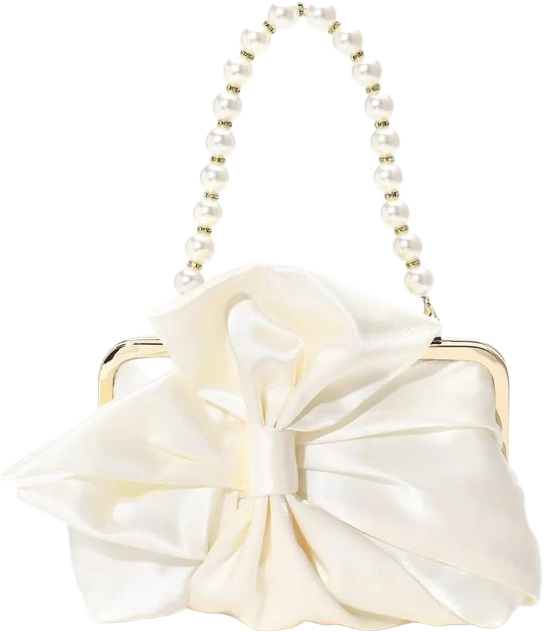 Simcat Womens Clutch Bag,Pleated Satin Handbag Lady Pleated Bow Purse Evening Bag with Chain for Wedding Prom Formal Party