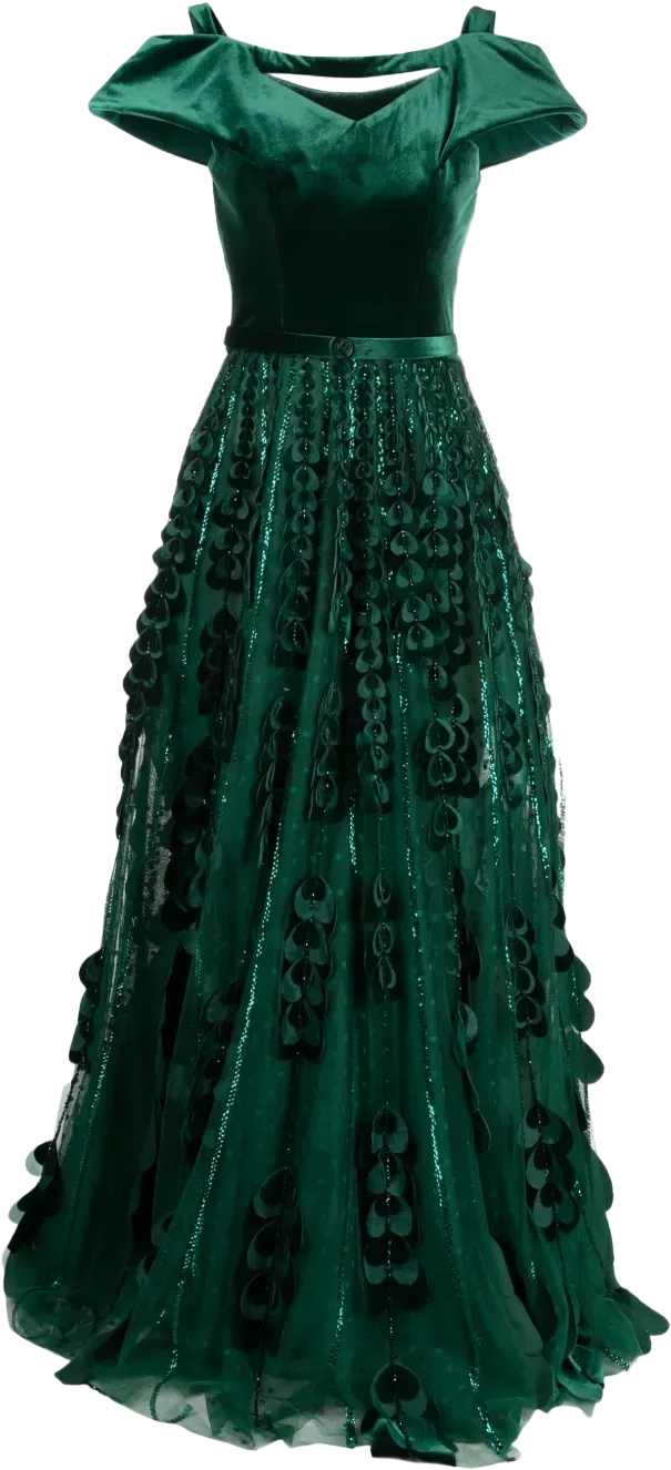heart-appliqué beaded tulle dress