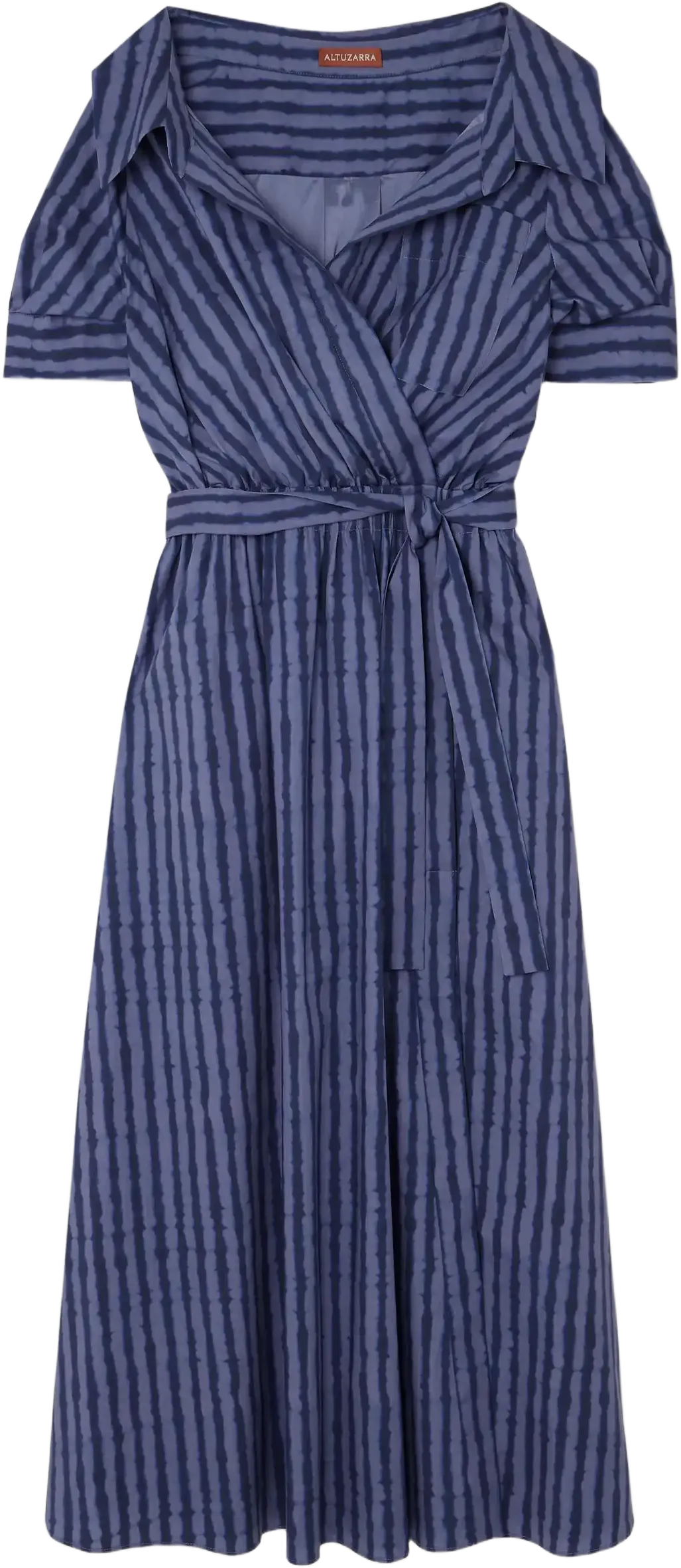 Lydia belted off-the-shoulder striped cotton-blend poplin midi dress