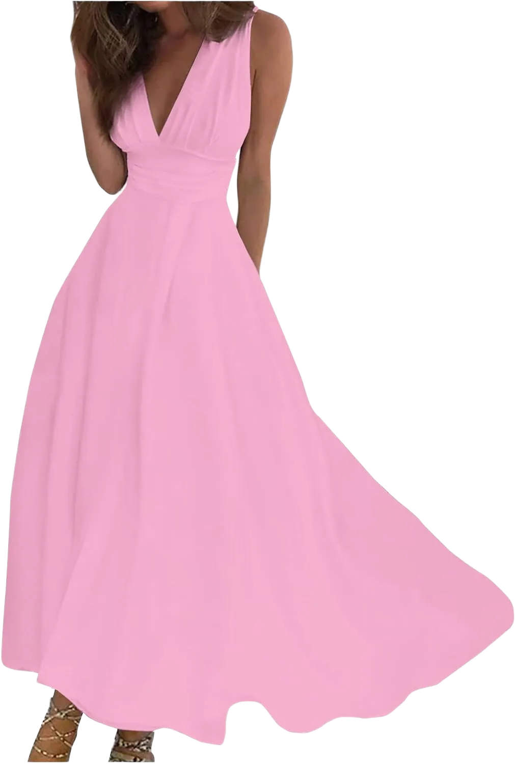 Casual Summer Dresses for Women, Print V Neck Elegant Wrap Casual Beach Outfits Clothes Flowy Dress Velvet Women Sun Dress Plus Size Smocked Maternity Dress Maxi Cocktail (3XL, Pink)