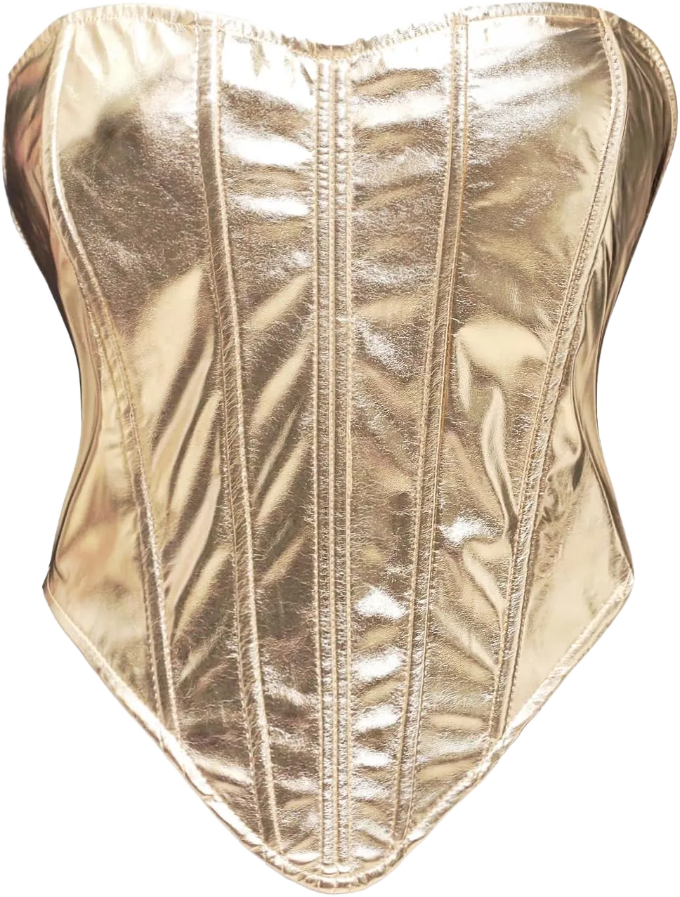 bslingerie Women Faux Leather Metallic Boned Bustier Lace Up Shapewear Corset Crop Tops Medium Gold