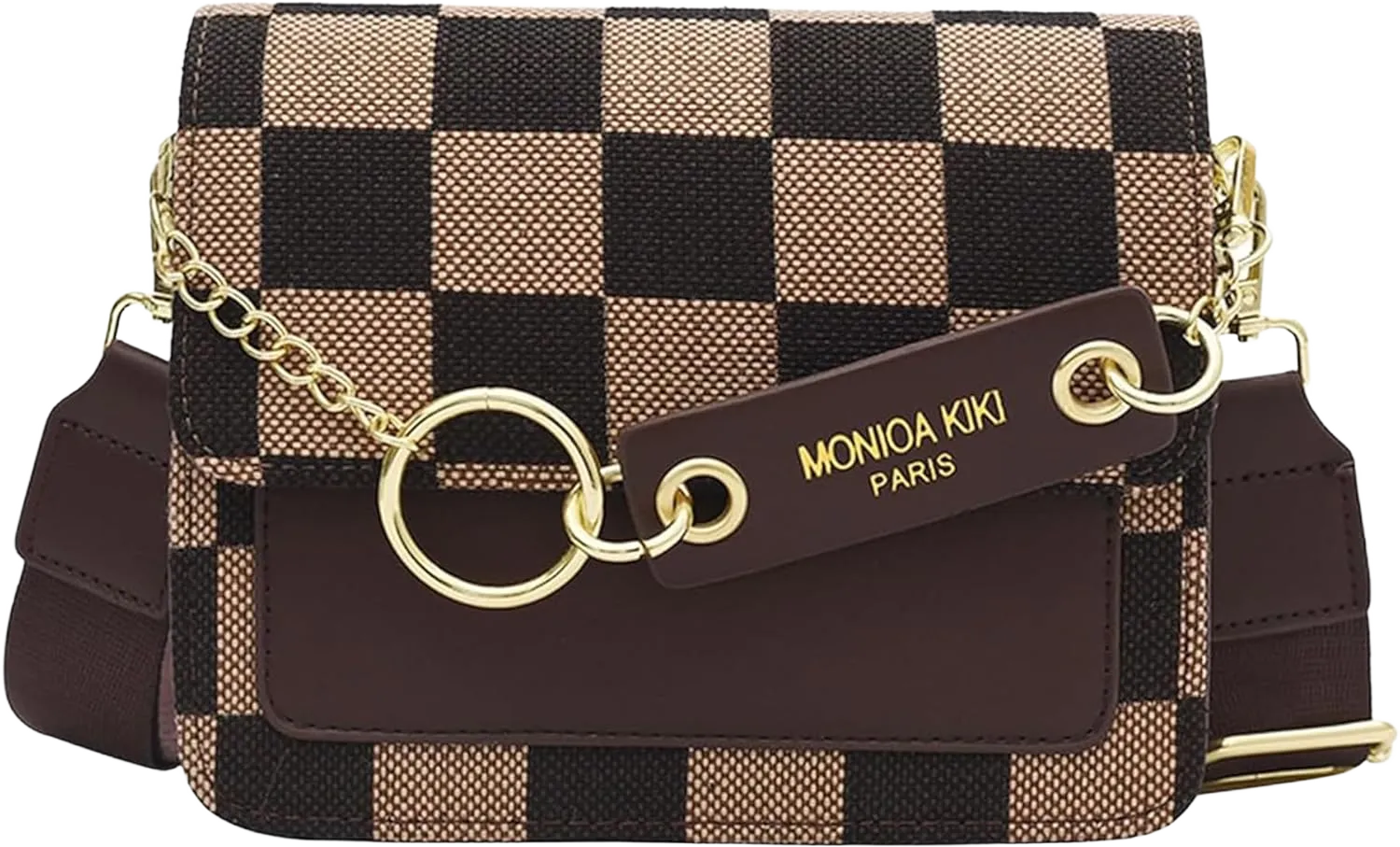 Small Crossbody Bag for Women, Retro Hobo Purse, Checkerboard Shoulder Bag, Vintage Satchel with Chain