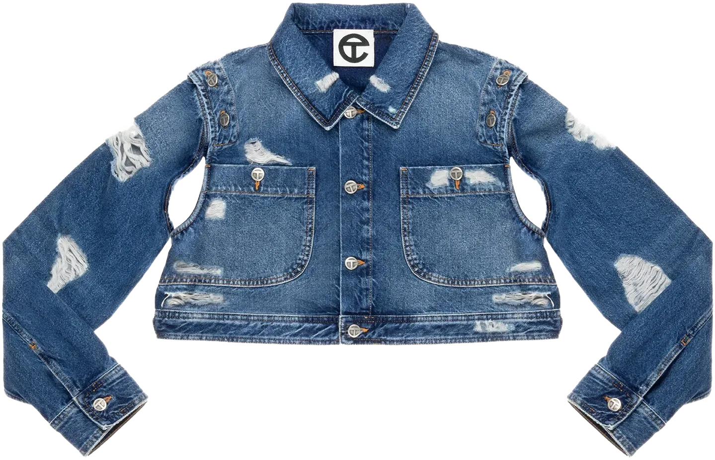 Cropped Detachable Jean Jacket - Distressed Blue