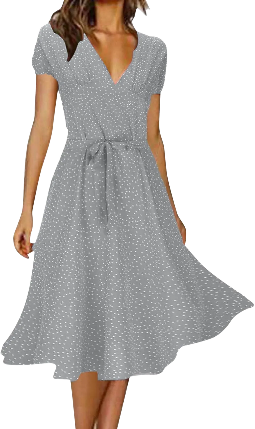 Midi Summer Dresses for Women 2024 with Sleeves Swing Solid Tiered Button Down Tie Front 3/4 Length Sun Dresses Women Summer Maxi Dress Casual Petite Women Dresses for Special Occasions