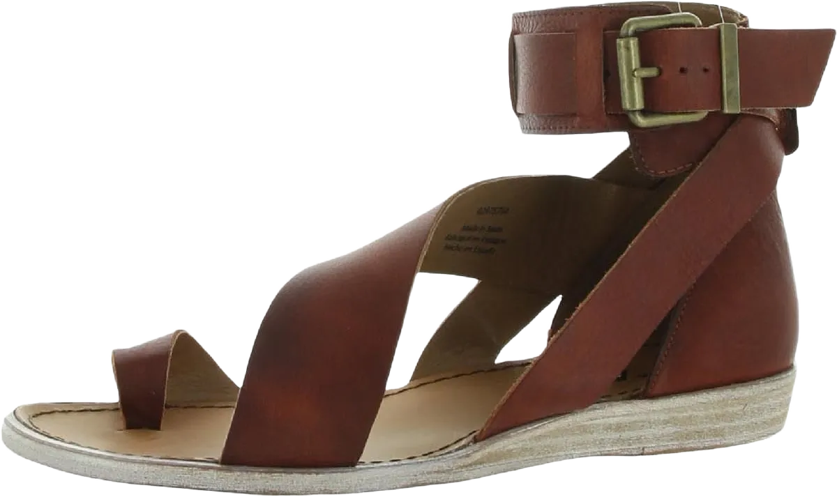 Free People Womens Vale Leather Ankle Strap Flat Sandals 6.5 Mahogany