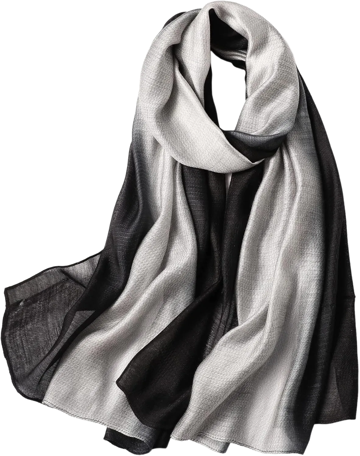 WINCESS.YU Women Gradient Scarf Stripe Long Shawls and Wraps Lightweight Solid Pashmina for Spring Summer and Fall Black and White