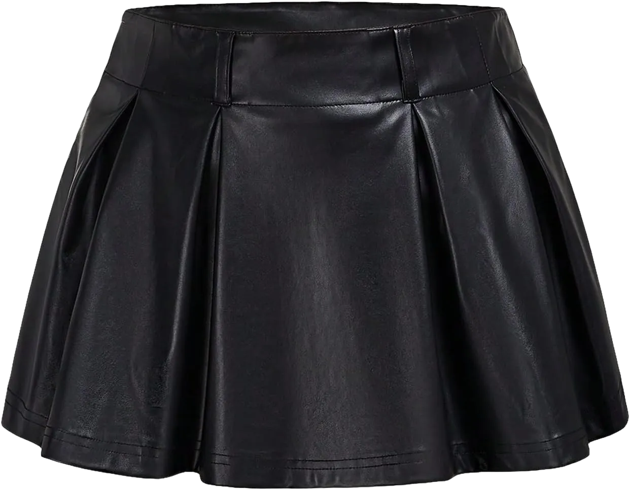 SweatyRocks Women's PU Leather A Line Mini Skirt Flared Hem Pleated Skirts with Shorts X-Small Black