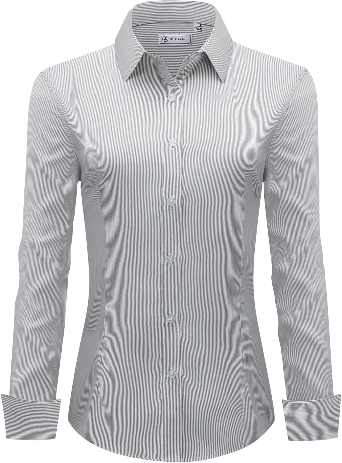 siliteelon Womens Stripe Dress Shirts Long Sleeve Button Down Wrinkle-Free Stretch Solid Casual Work Office Blouse Top