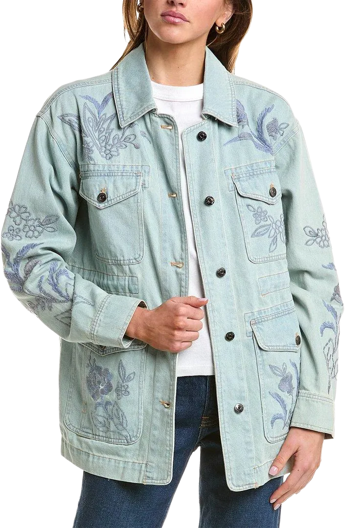 Johnny Was Women's Blue Cargo Denim Jacket