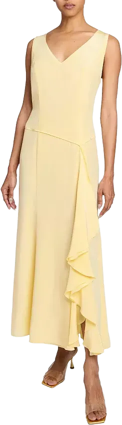 Santorelli EMERSON Sleeveless Silk Midi Dress with Skirt Side Cascading Ruffles