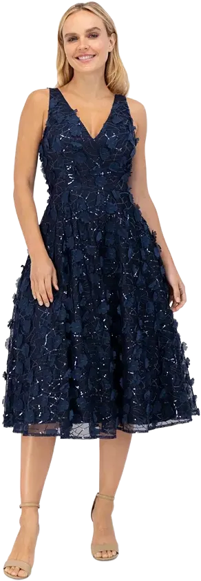 Eliza J Women's 3D Floral Sequined V-Neck Midi Dress