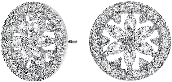 GV Sterling Silver White Gold Plated Clear Marquise with Round Cubic Zirconia Halo Wreath Earrings