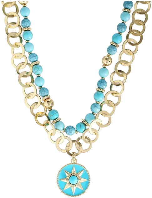 Jessica Simpson Women's Layered Necklace with Turquoise Beads