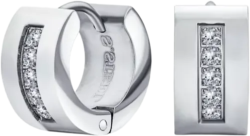 Unisex Channel Set 3 Row Cubic Zirconia CZ K-pop Wide Mini Hoop Huggie Earrings For Men For Women Silver Plated Steel Stainless