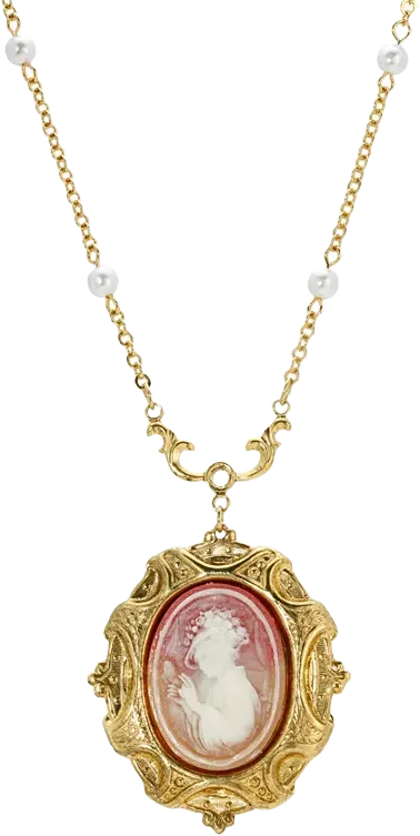 2028 14K Gold Plated Cameo Imitation Pearl Necklace