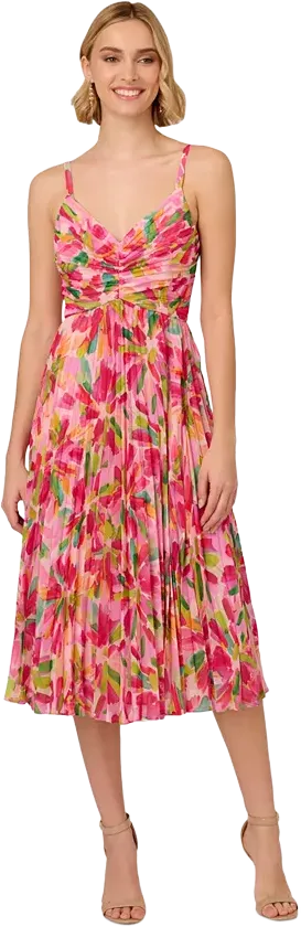 Adrianna Papell Women's Floral-Print Pleated Midi Dress