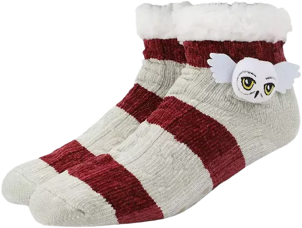 Harry Potter Women's Hedwig Character Patch Faux Shearling Lined Quarter Crew Socks