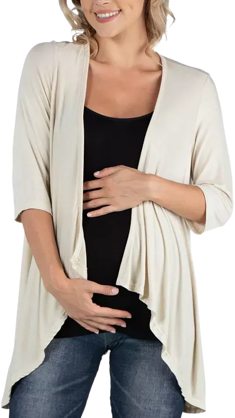 24seven Comfort Apparel Elbow Length Sleeve Maternity Open Cardigan