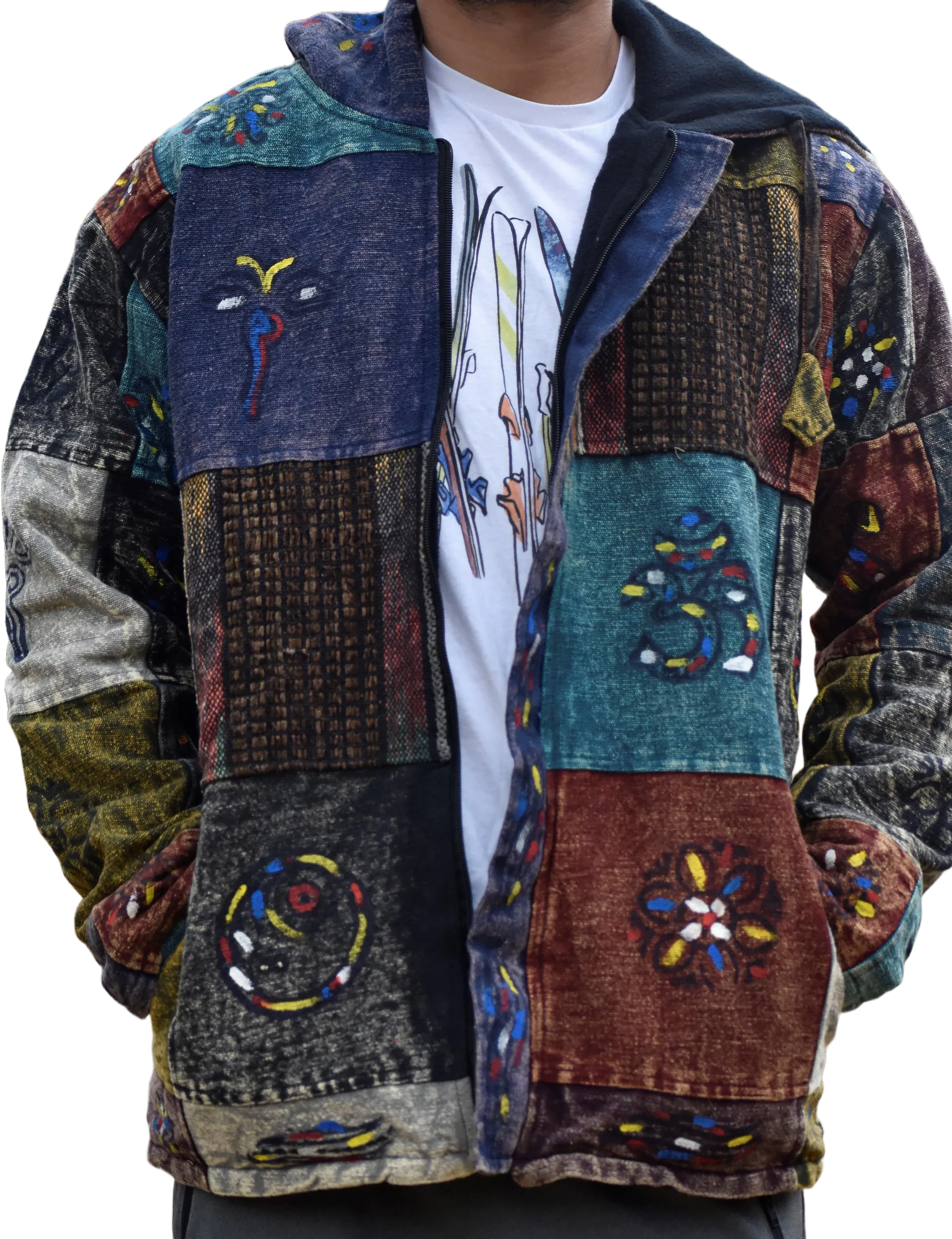 Namaste Fashionable Unisex Multicolor Fleece Lined Cotton Hoodie Handmade Patchwork Double Layered Jacket