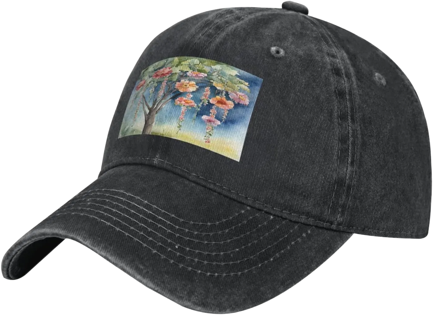 Unisex Baseball Cap Adjustable Sun Hat, Breathable Cotton Dad Hat with Sweat-Wicking Band & Metal Closure, Lightweight Outdoor Cap for Sports, Travel, Daily Wear, Floral, Black