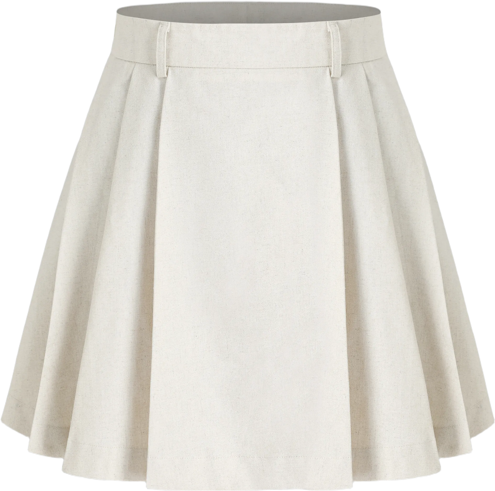 Linen-Blend Mid Waist Solid Pleated Mini Skirt