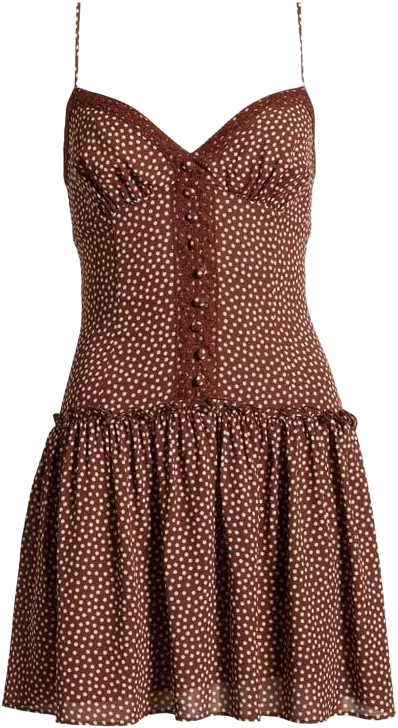 Reformation Women's Brown Citrus Polka Dot Lace Trim Drop Waist Sundress