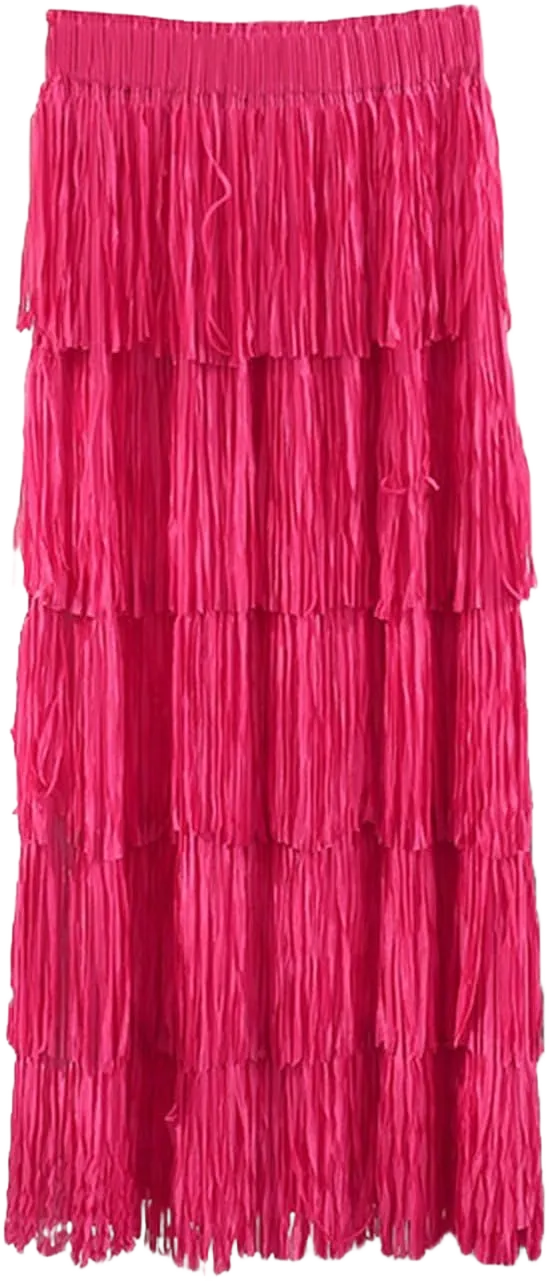 Fringe Tassel Maxi Skirt Women Layer Boho Chic Long Beach Party Vacation J06-hot Pink One Size