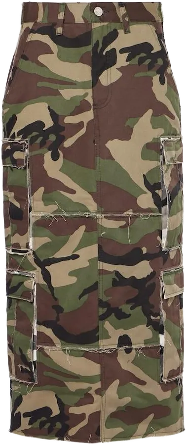 Vetements Women's Green Camouflage Cotton Cargo Midi Skirt