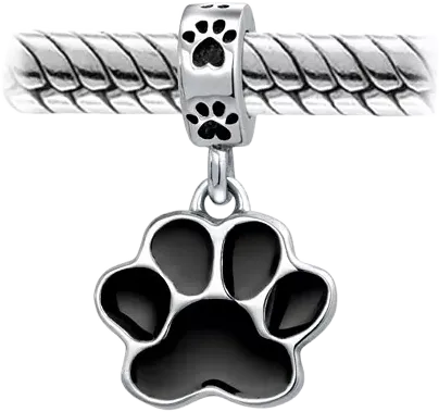 Bling Jewelry BFF Pet Lover Black Dog Cat Paw Print Dangle Charm Bead European Bracelet