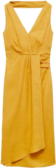 Mango Women's Linen Pleated Midi Dress