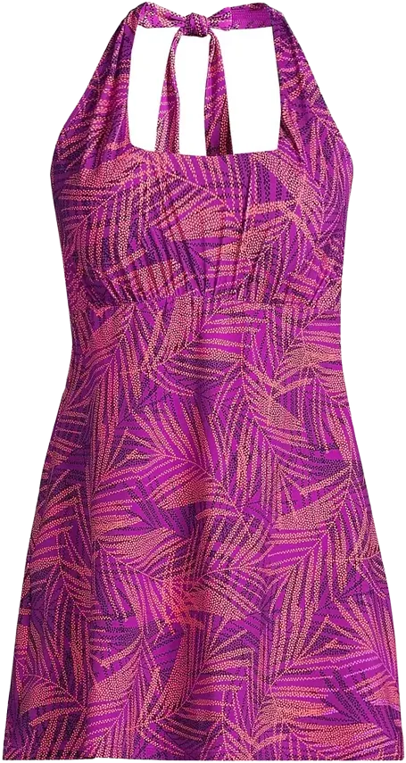 Lands' End Women's Square Neck Halter Swim Dress One Piece Swimsuit
