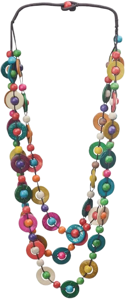 Amosfun Retro Decor Shell Necklace Vintage Decor Colorful Layered Wood Beaded Necklace Coconuts Shell Bohemian Style Necklace for Women Boho Decor Bead Necklace Bohemian Decor