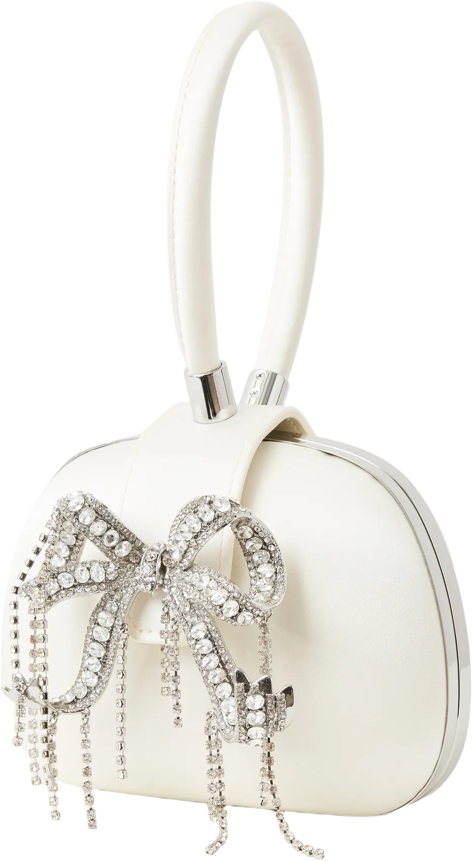 Cream Satin Top Handle Clutch Bag