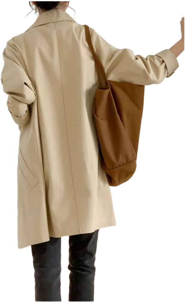 Local Shipping-Single Breasted Long Windbreaker Jacket, Beige Casual Outerwear For Spring & Fall, Polyester Fabric, Machine Washable,Women's Plus Size Lightweight Trench Coat -