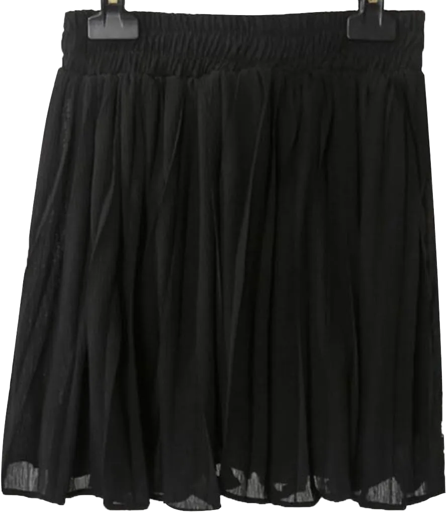 Women/Girl Pure Color Chiffon Mini Skirts Ruffle Pleated Short Skirt One Size Black