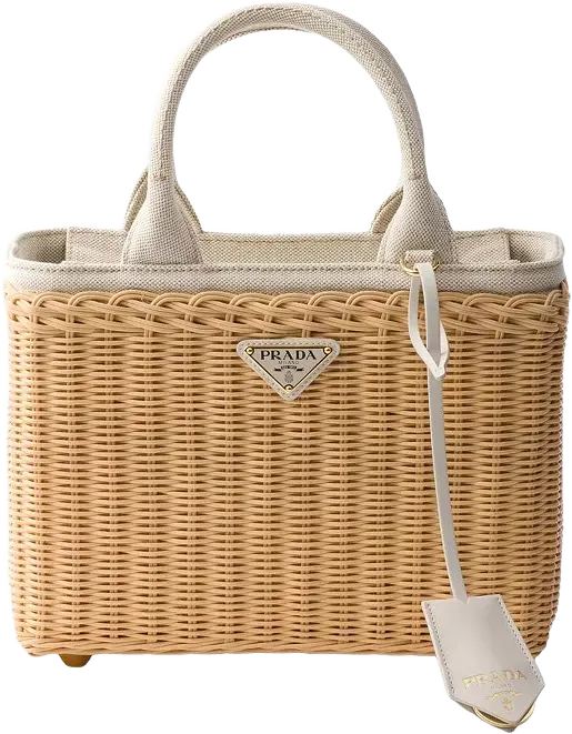 Prada Medium Wicker and Linen Blend Tote Bag