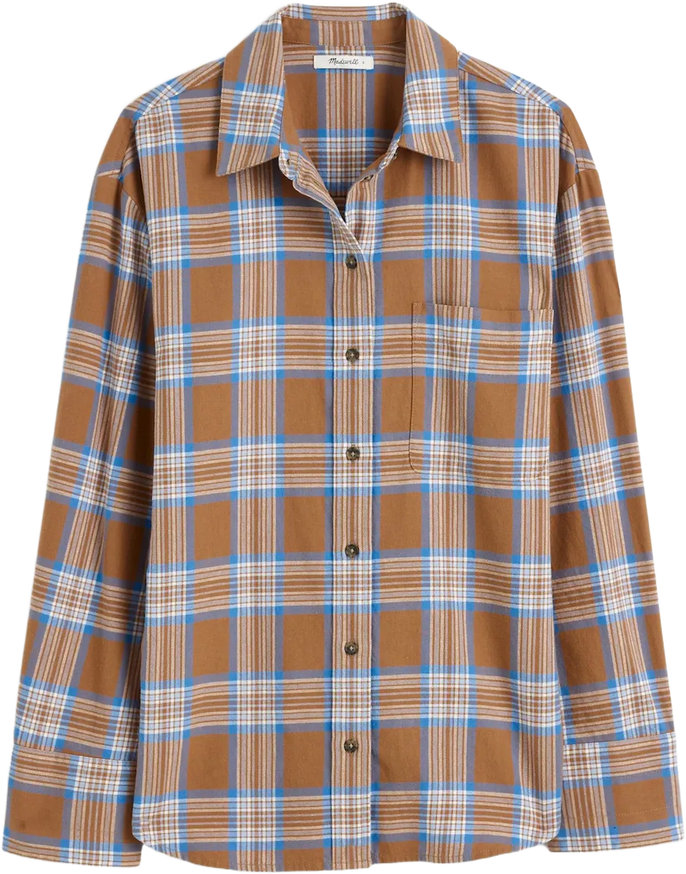 Relaxed Straight-Hem Button-Up Shirt in Plaid