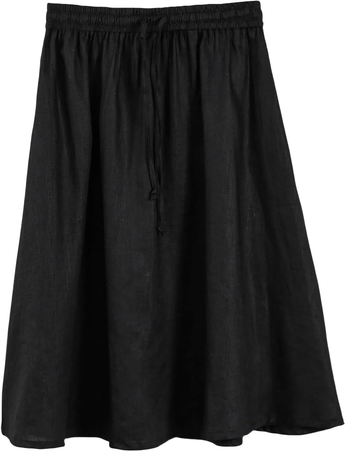 Amazhiyu Womens Pure Linen A Line Pleated Midi Skirt Elastic Waist with Pockets Black, X-Large