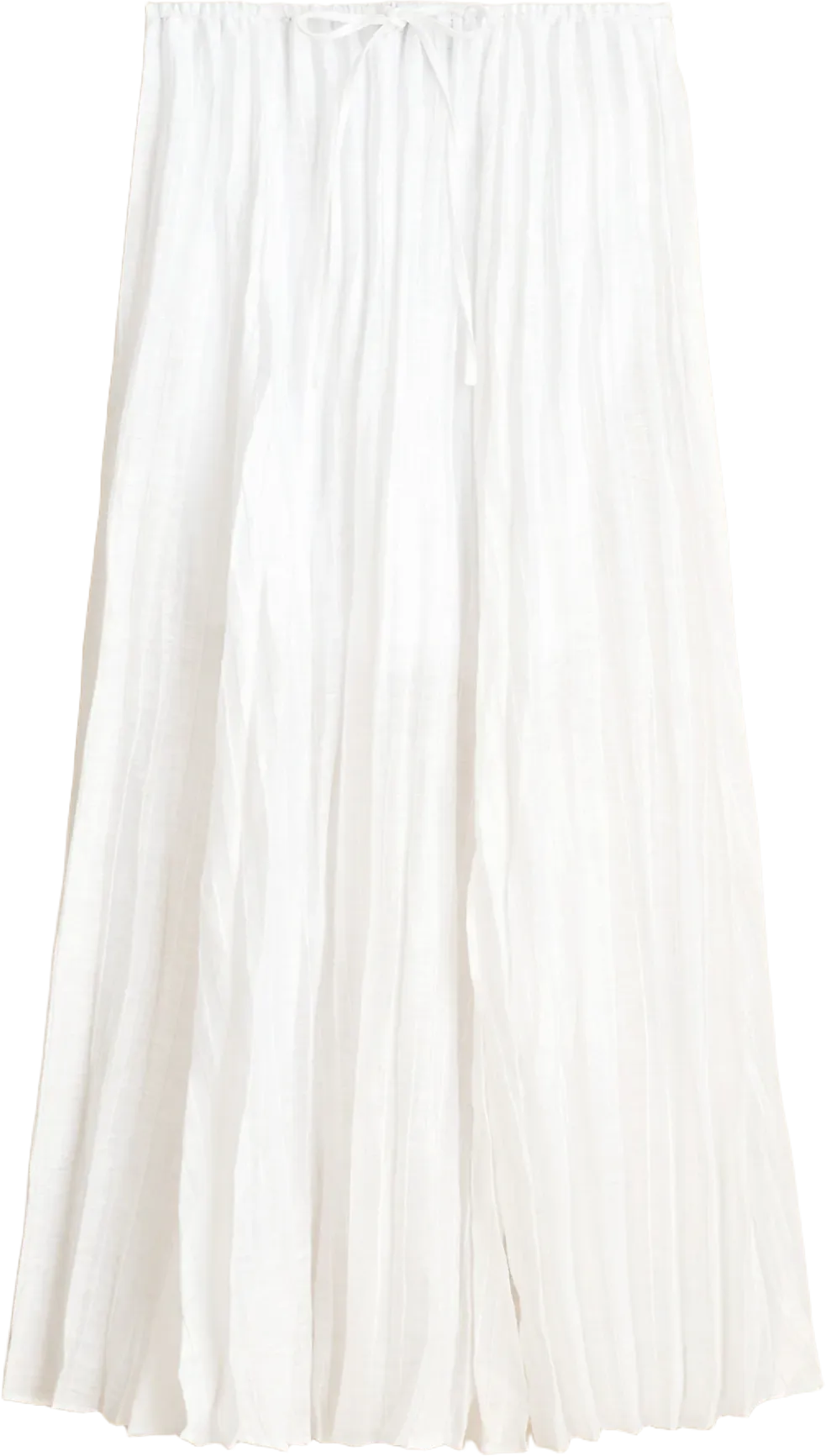 Pleated drawstring maxi skirt in linen blend - WHITE